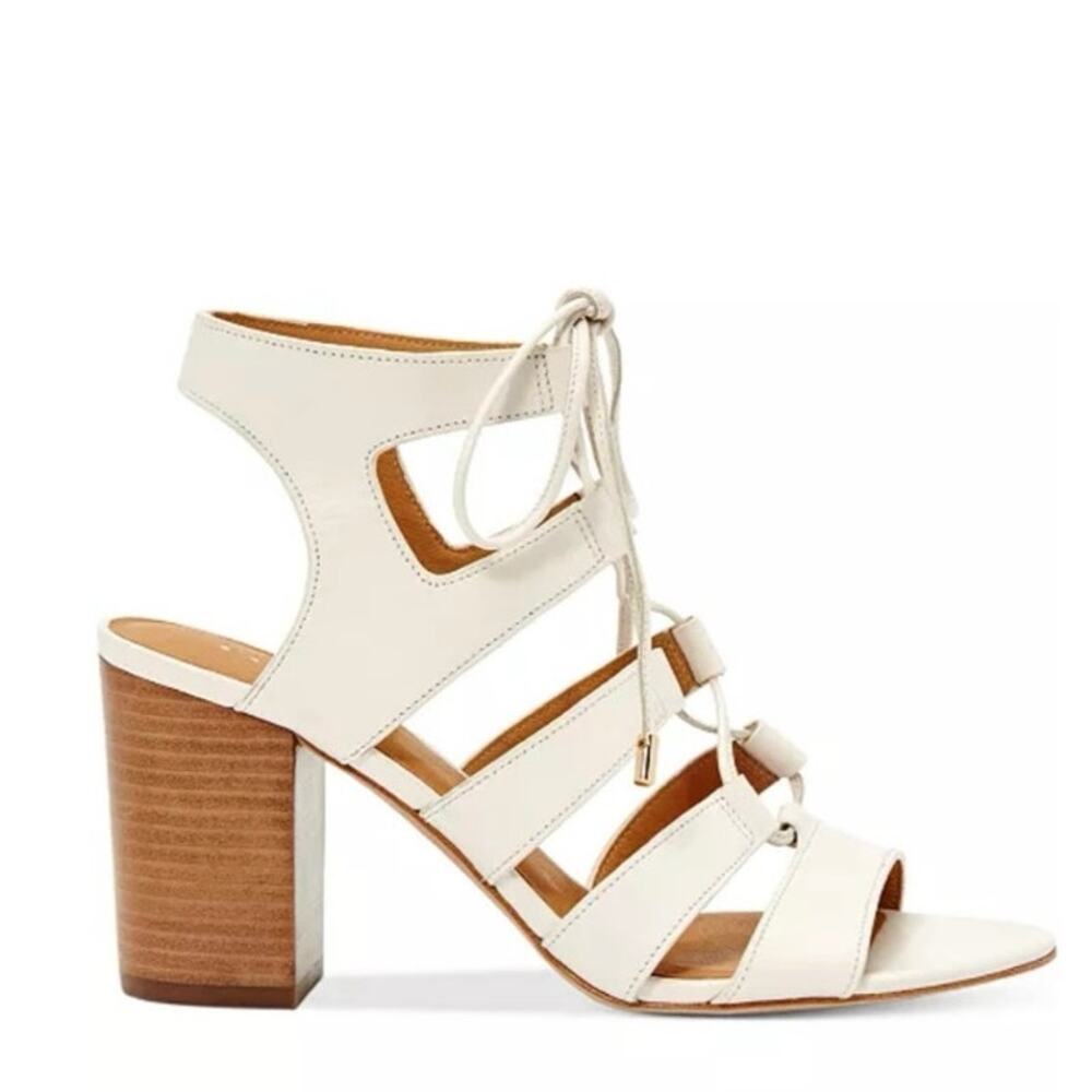 COACH Larissa Leather Lace-Up City Sandals Chunky Heel White Sz 8 Gladiator - Picture 2 of 13